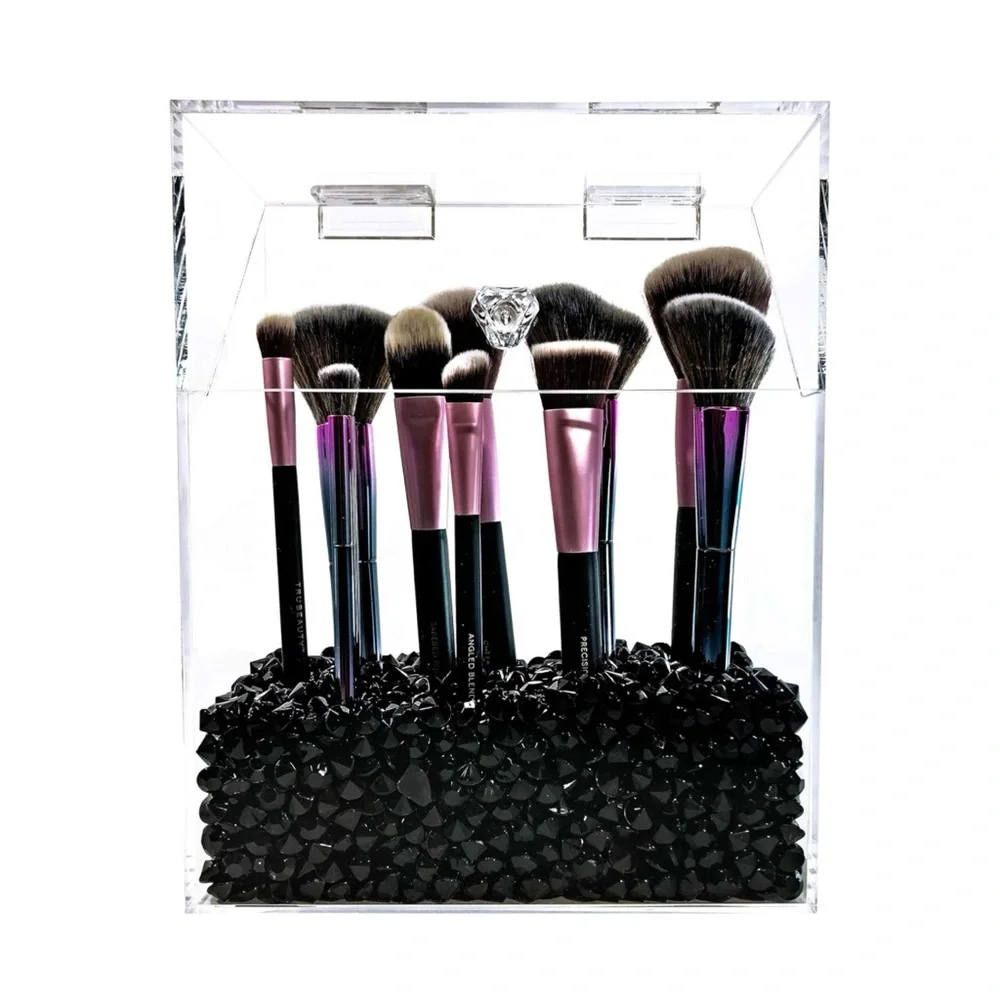 Large Clear Acrylic Makeup Brush Organizer Dustproof Holder Lid Box NEW